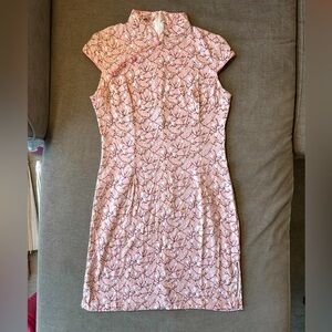 Pink Summer Linen Floral Mini Cheongsam / Qipao